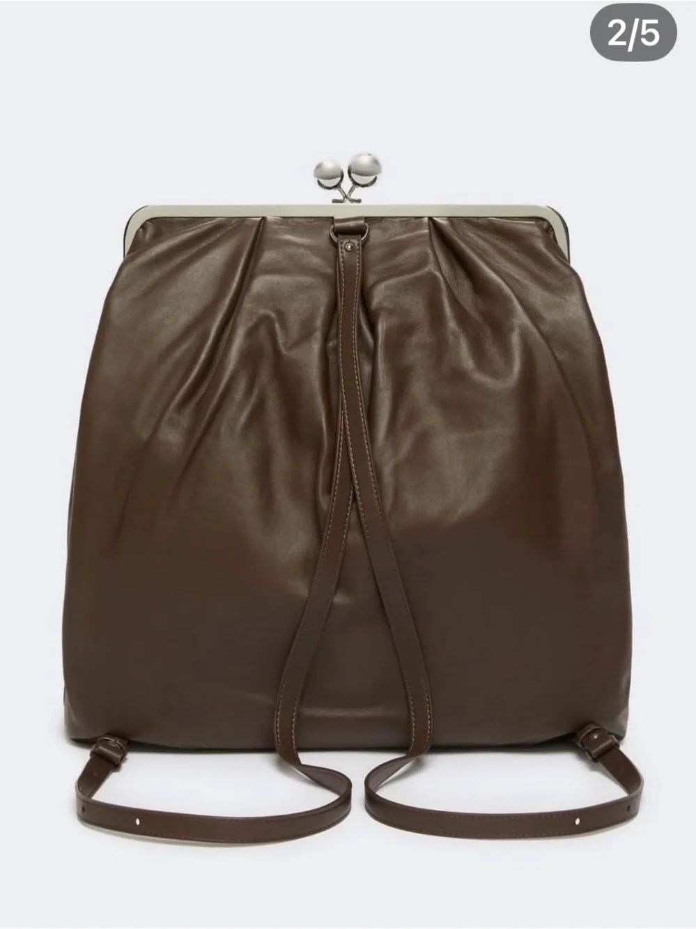 MaxMara Chocolate Brown Gathered Leather Kiss-Lock Clutch